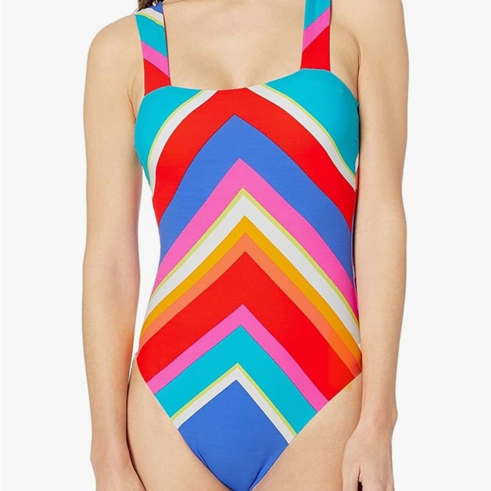 Trina Turk Red and Blue Chevron One Piece Swimsuit